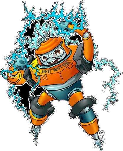 The Wireman mascot, an orange robot surrounded by lightning